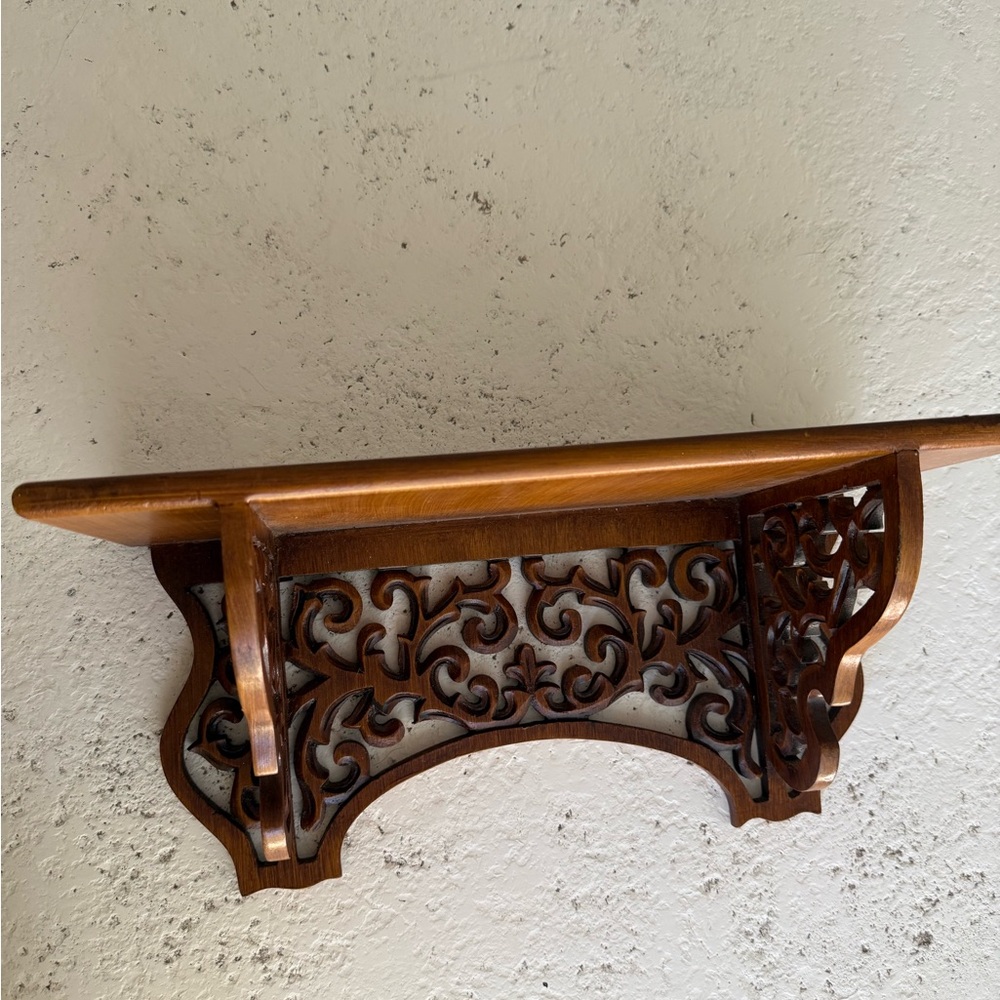 Wooden Carved Wall Shelf - Brown